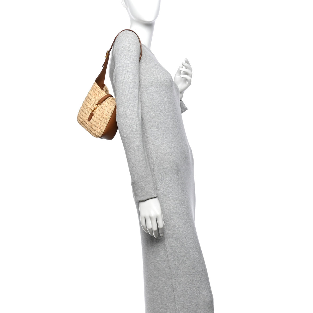 Saint Laurent Raffia Calfskin Le 5 A 7 Baby Hobo Natural Brick 2 of 11