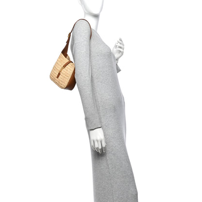 Saint Laurent Raffia Calfskin Le 5 A 7 Baby Hobo Natural Brick 2 of 11