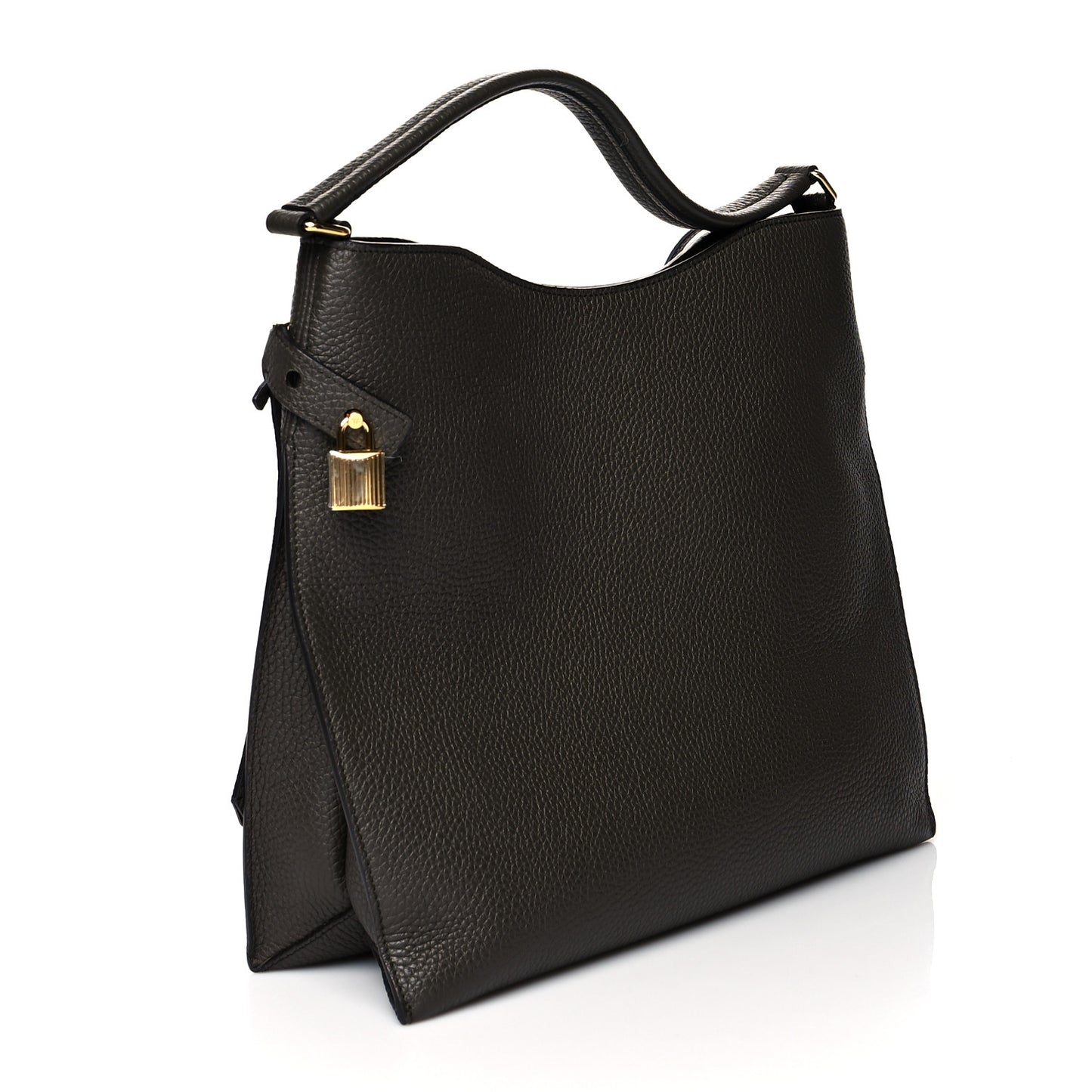 Pebbled Calfskin Alix Padlock Zip Hobo Bag Brown