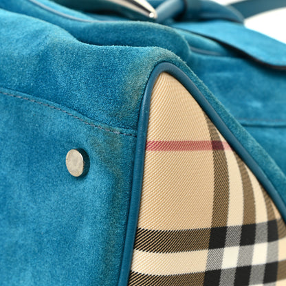 Burberry Suede Classic Check Shoulder Bag Blue 12 of 24