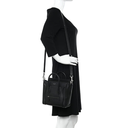 Celine Drummed Calfskin Nano Luggage Black 2 of 10