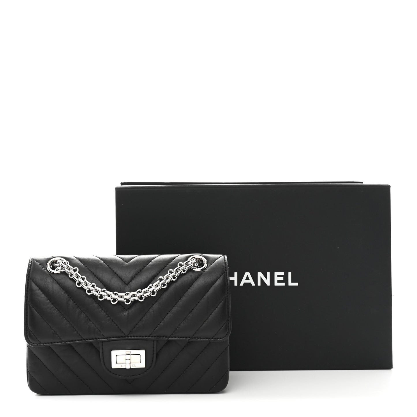 Aged Calfskin Chevron Quilted 2.55 Reissue Mini Flap Black