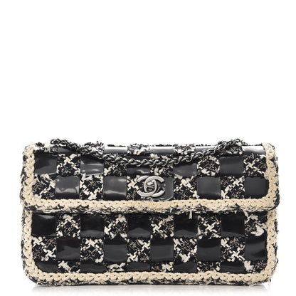Chanel Tweed Vinyl Woven Medium Single Flap Black White 1 of 9