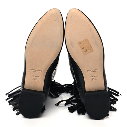 Saint Laurent Calfskin Dana Knee High Fringed Boots 35.5 Black 5 of 6