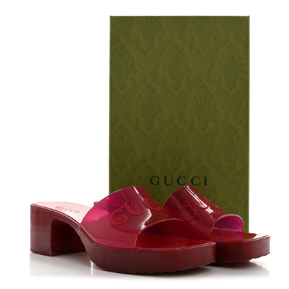 Gucci Rubber Gucci Logo Womens Platform 20/60mm Slide Sandals 38 Transparent Hibiscus Red 12 of 12