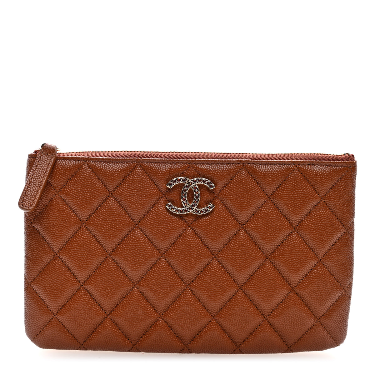 Caviar Crystal Quilted Coco Candy Cosmetic Case Brown