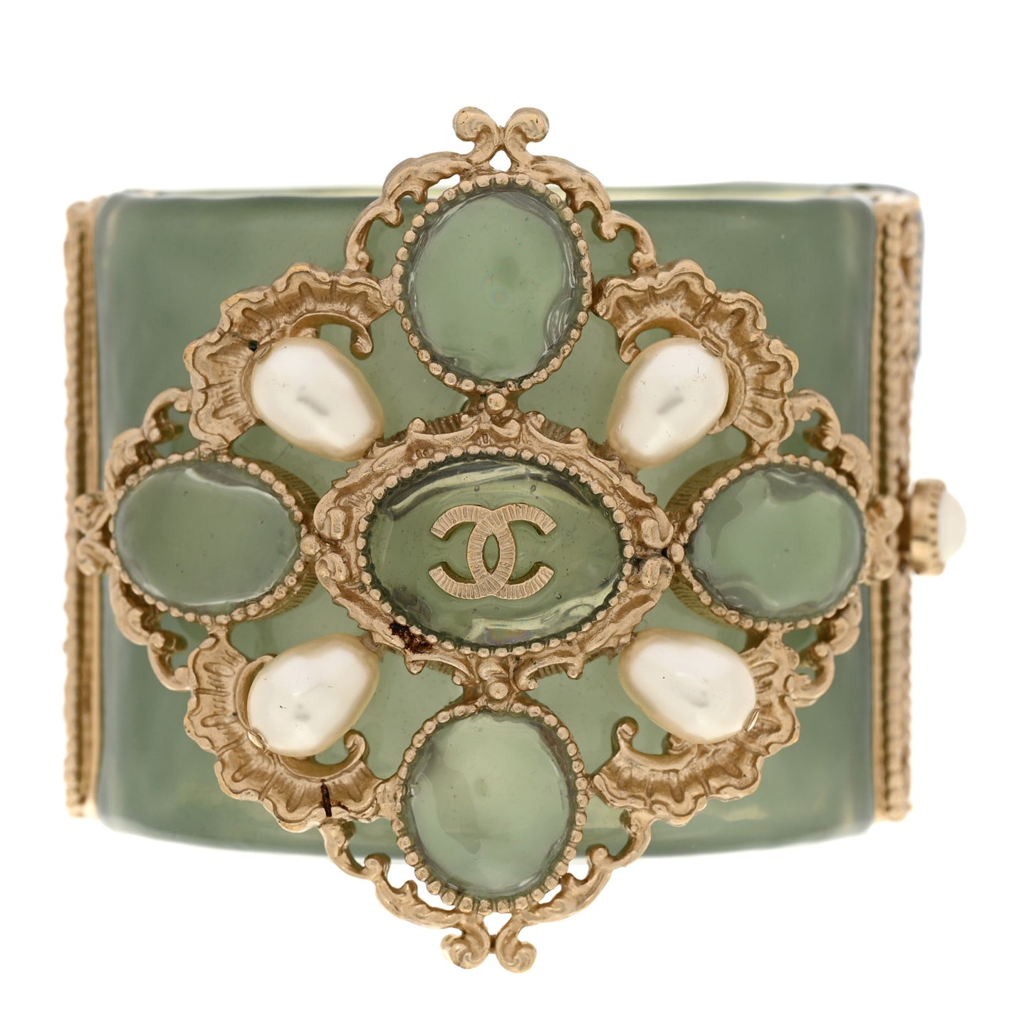 Resin Gripoix Pearl CC Cuff Green