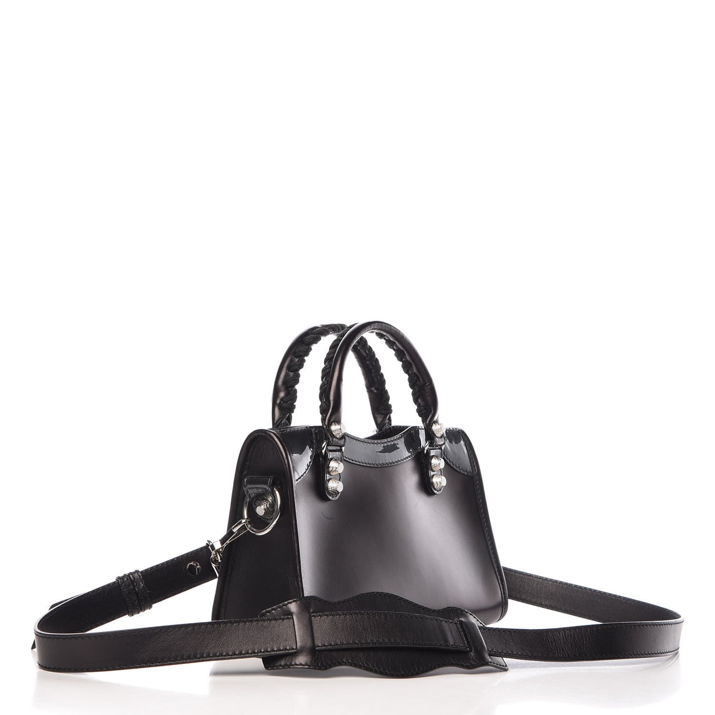 Smooth Calfskin Metallic Patent Giant 12 Silver Hardware Mini City Black Gris