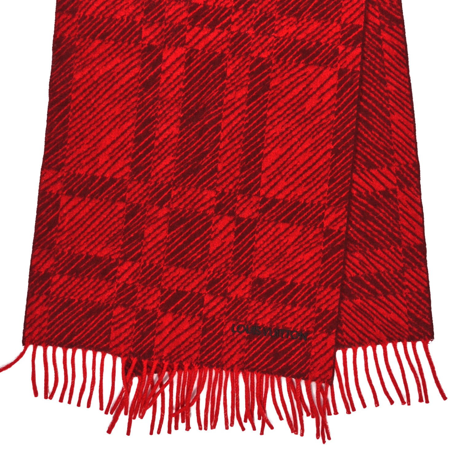 Louis Vuitton Cashmere Striped Scarf Red Black 2 of 4