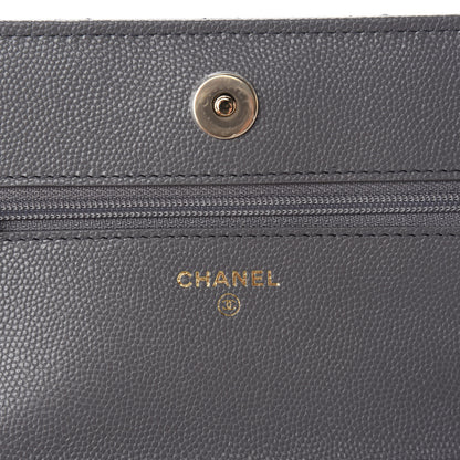 Chanel Caviar Quilted French New Wave Chain CC Wallet On Chain WOC Grey 9 of 13