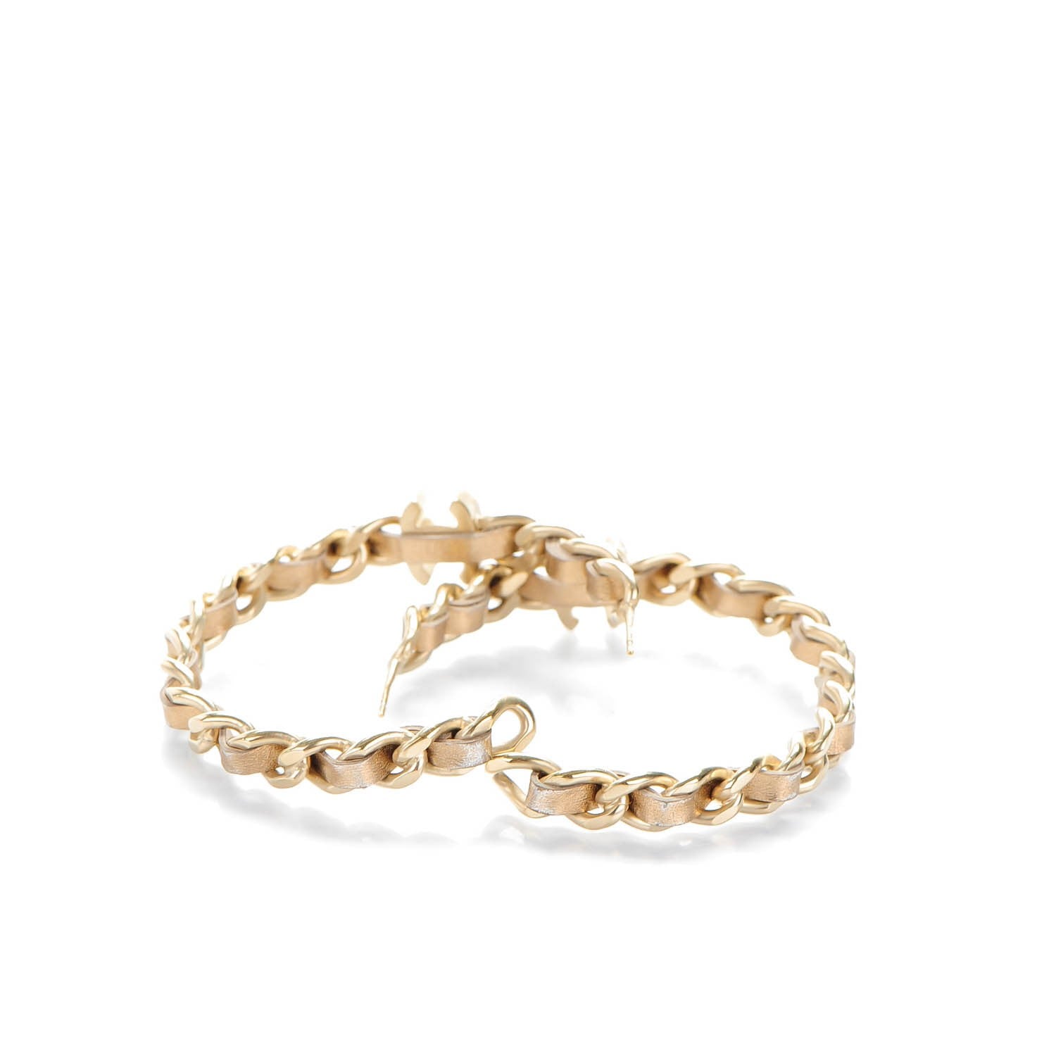 Chanel Metal Lambskin CC Turnlock Chain Hoop Earrings Matte Gold 4 of 7