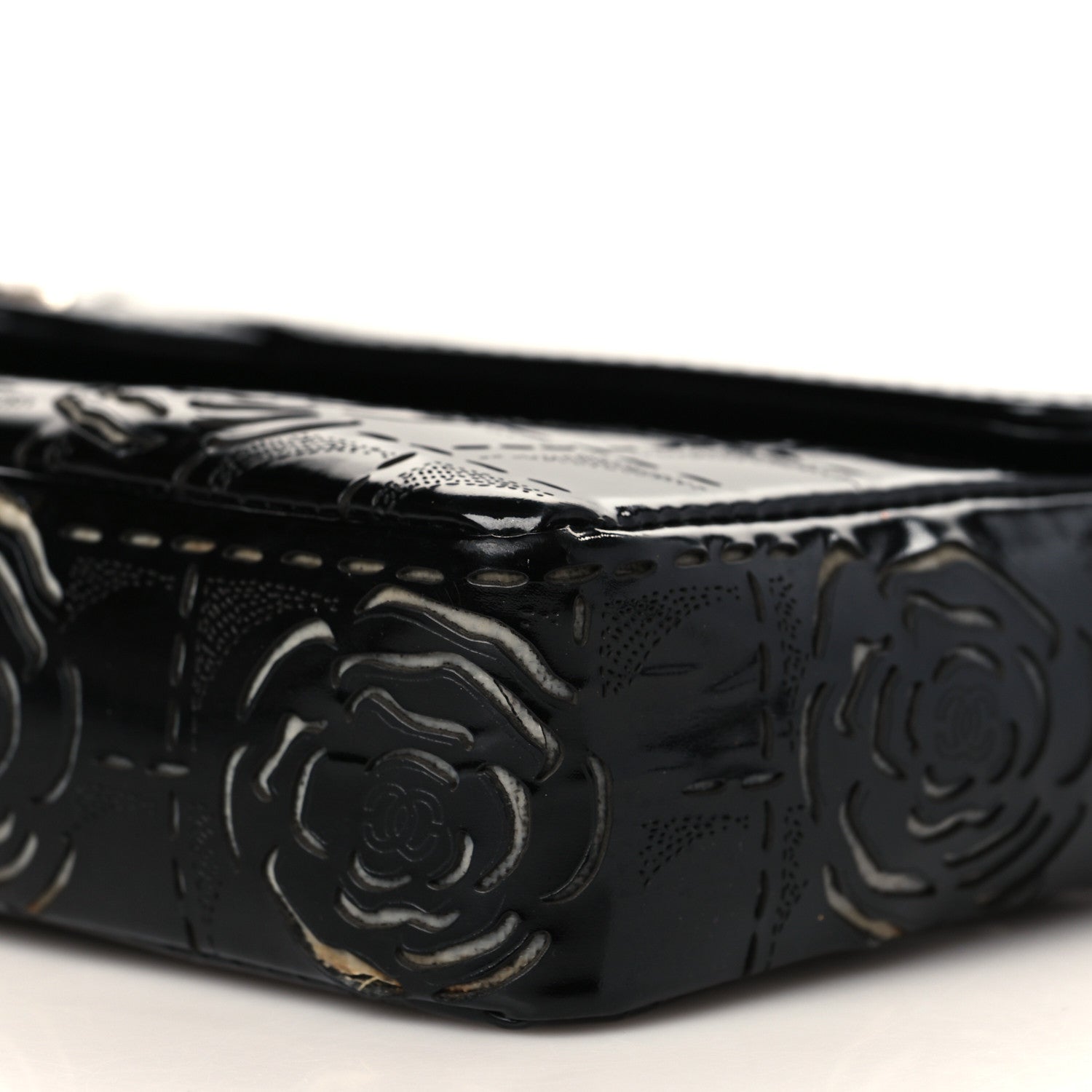 Chanel Patent Perforated Camellia East West Flap Black 10 of 11