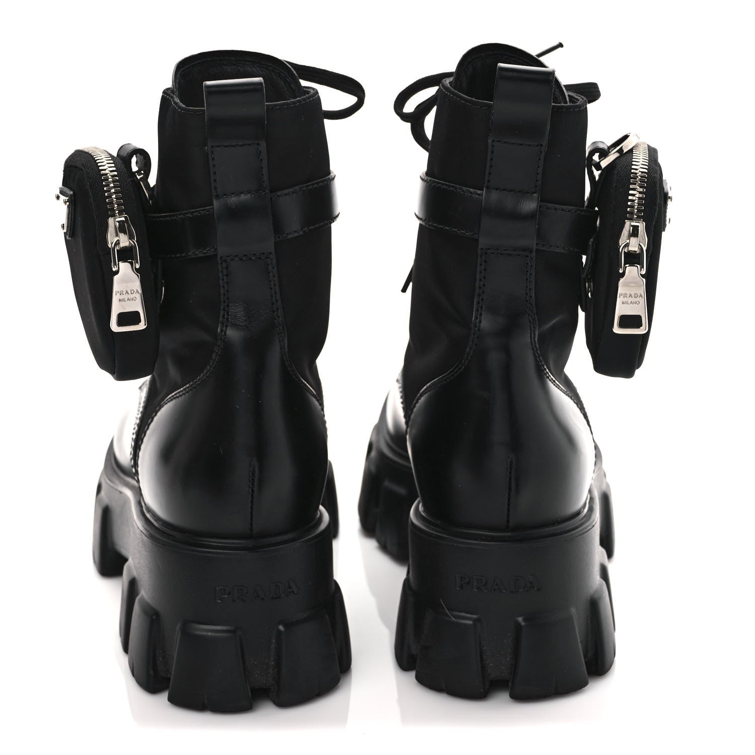 Prada Spazzolato Rois Re-Nylon Metal Triangle Logo Monolith Pouch Pocket 55mm Boots 40 Black 5 of 10