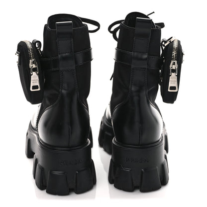 Prada Spazzolato Rois Re-Nylon Metal Triangle Logo Monolith Pouch Pocket 55mm Boots 40 Black 5 of 10