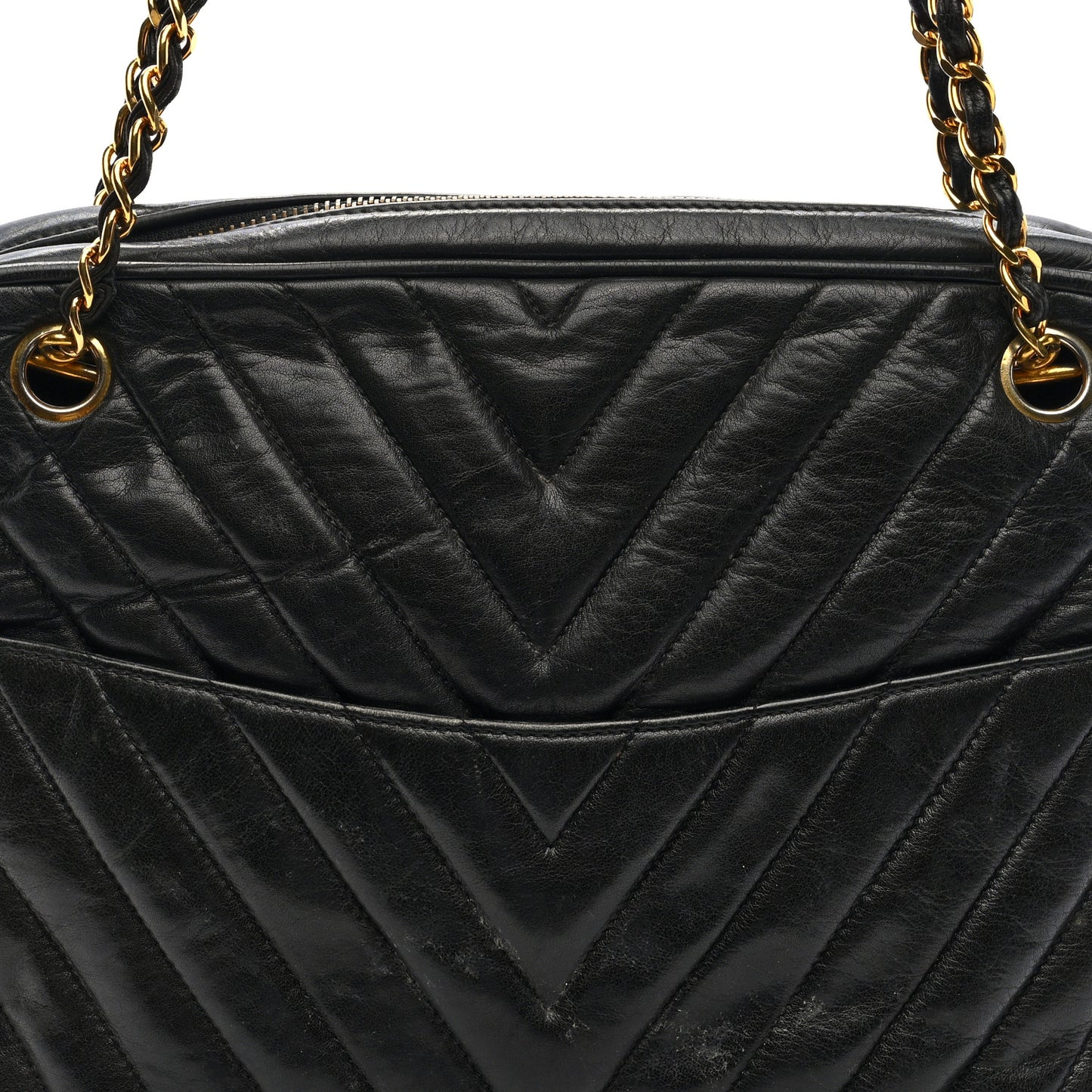 Lambskin Chevron Quilted Camera Case Black