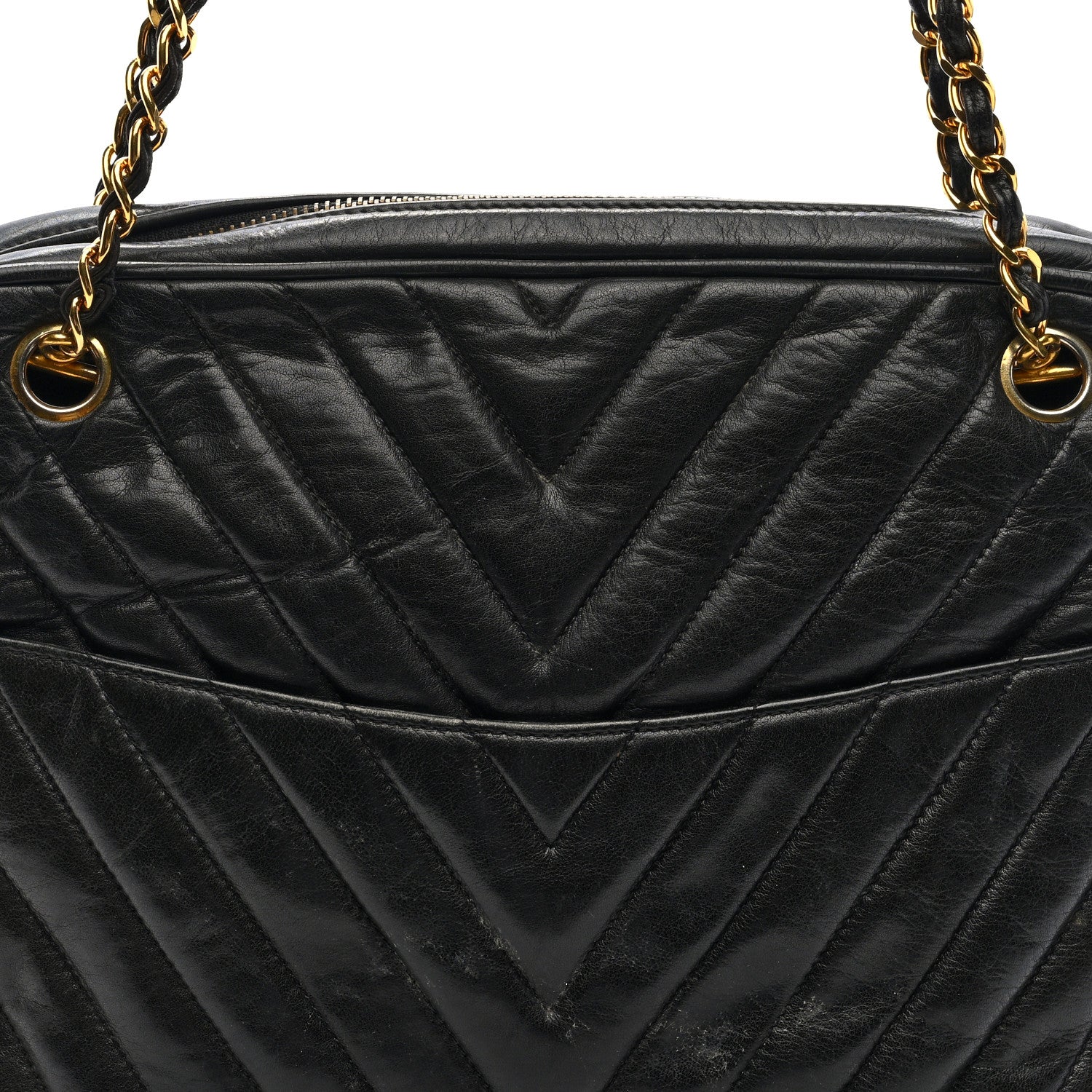 Chanel Lambskin Chevron Quilted Camera Case Black 8 of 10