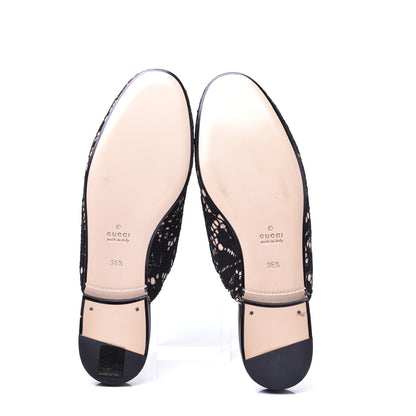 Gucci Lace Malaga Kid Womens Princetown Slippers 36.5 Black Skin Rose 6 of 9