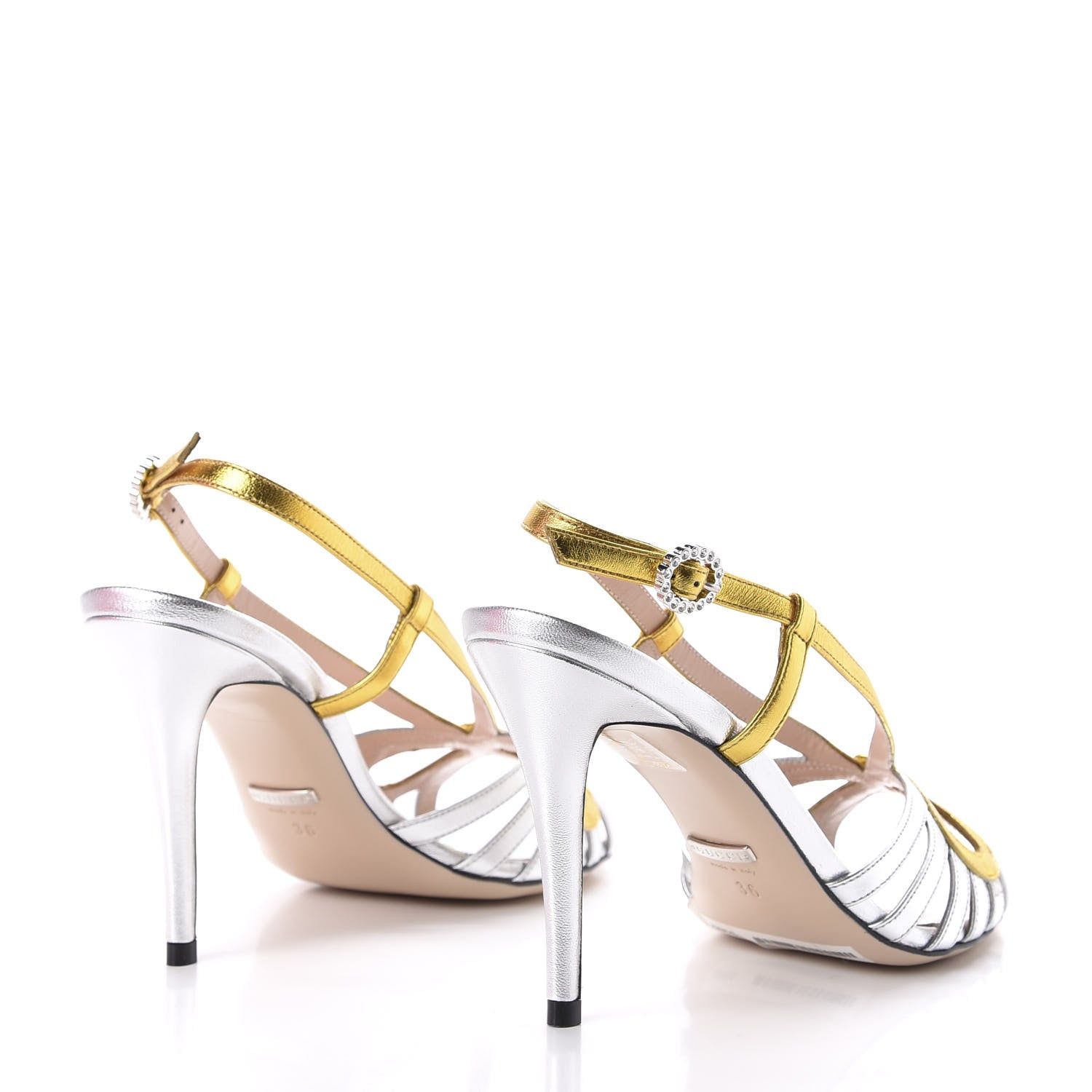 Gucci Metallic Nappa Crystal Zephyra Slingback High Heel Sandals