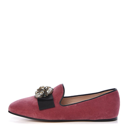 Gucci Velvet Etoile Pearl Embellished Loafers 38 Tibet Red 1 of 8