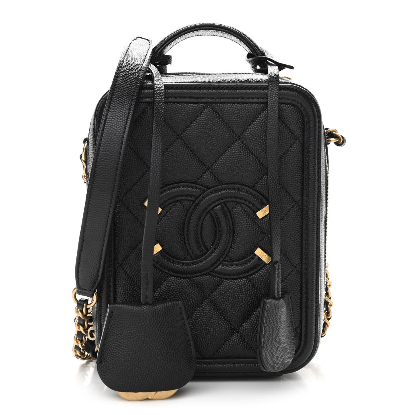 Caviar Quilted CC North South Filigree Vanity Case Black