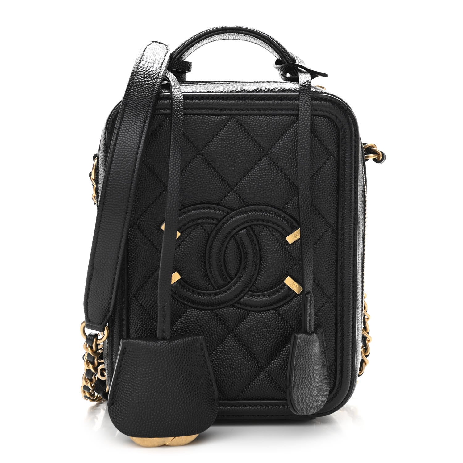 Chanel Caviar Quilted CC North South Filigree Vanity Case Black 1 of 11
