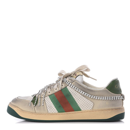 Gucci Nubuck Calfskin Web Removable Crystals Mens Screener Sneakers 8.5 Dusty Milk New Mystic White 1 of 11