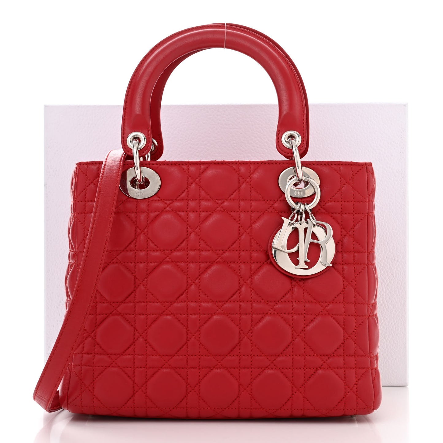 Lambskin Cannage Medium Lady Dior Red