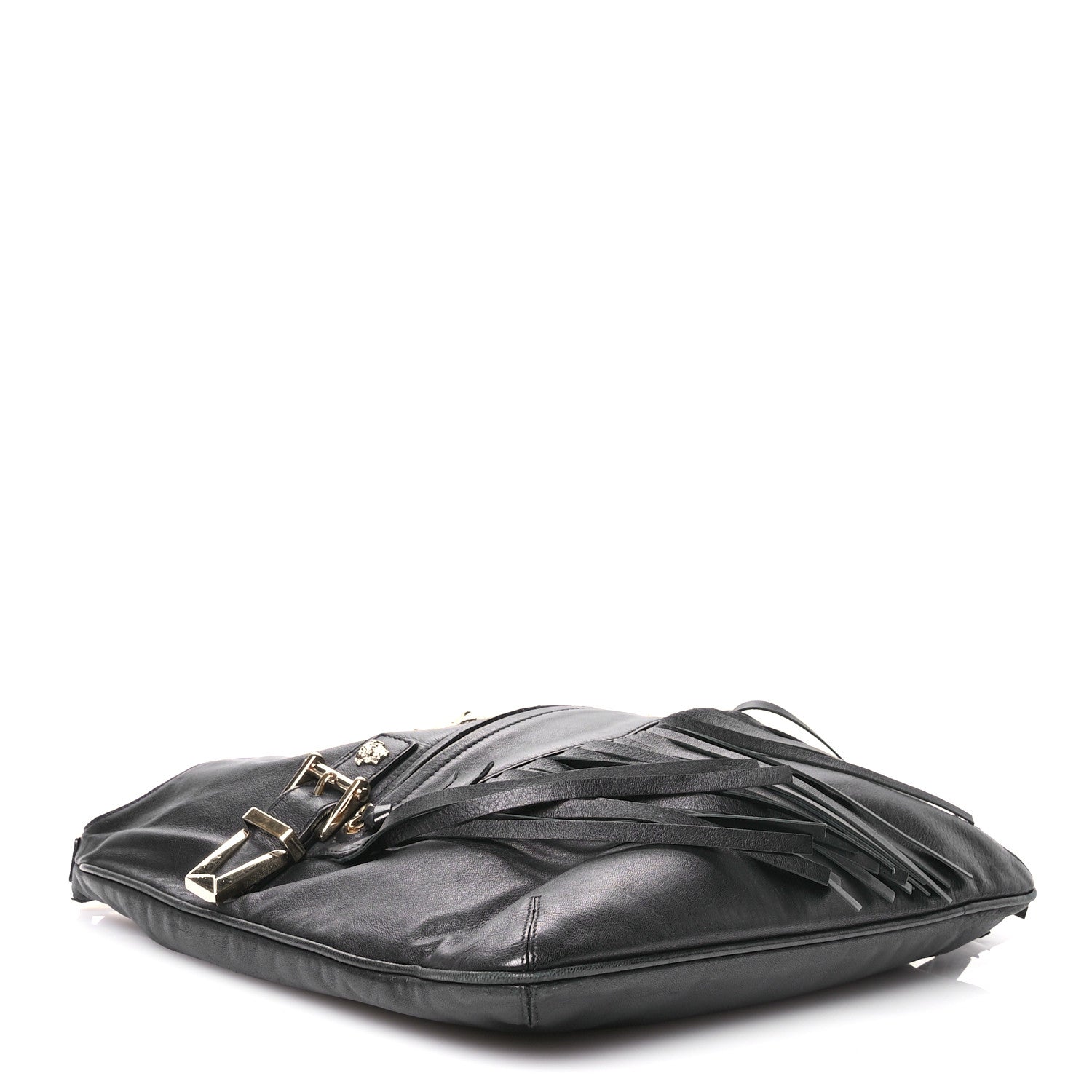 Versace Calfskin Palazzo Fringe Shoulder Bag Black 4 of 13