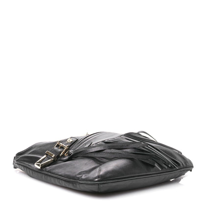 Versace Calfskin Palazzo Fringe Shoulder Bag Black 4 of 13