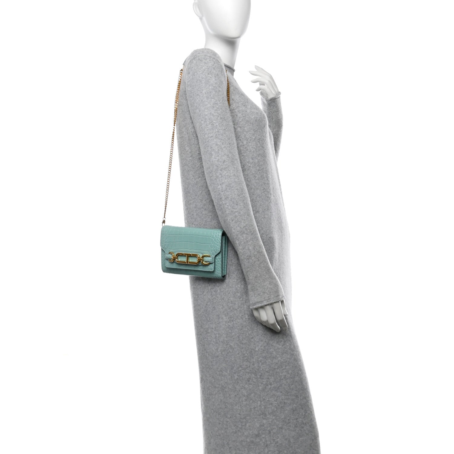 Tom Ford Calfskin Crocodile Embossed Mini Whitney Shoulder Bag Pastel Turquoise 2 of 9
