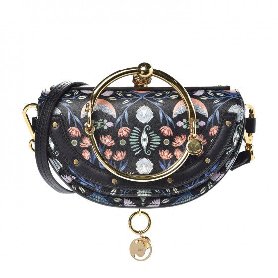 Chloe Calfskin Floral Print Small Nile Bracelet Minaudiere Bag Full Blue 1 of 8