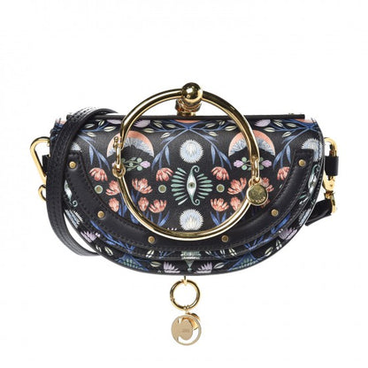 Chloe Calfskin Floral Print Small Nile Bracelet Minaudiere Bag Full Blue 1 of 8