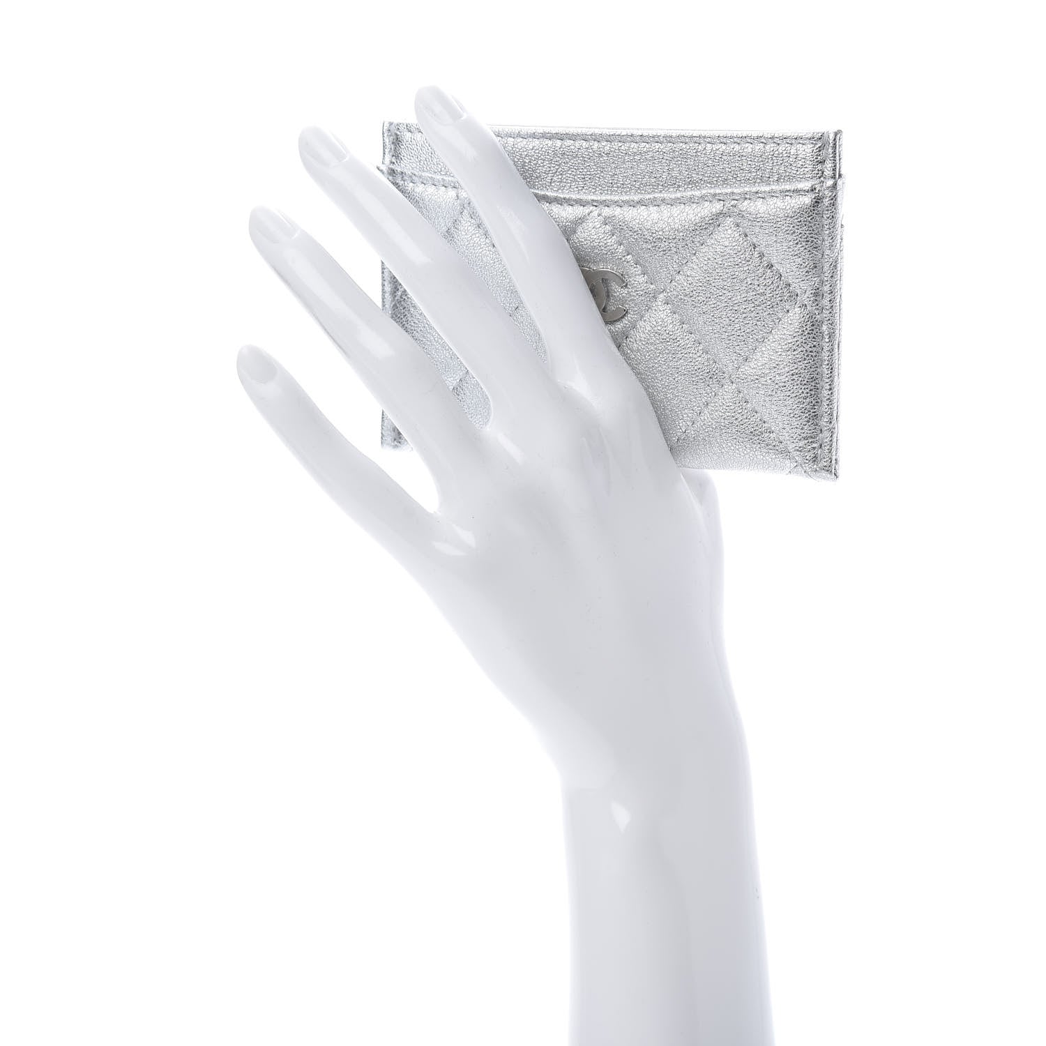 Chanel Metallic Lambskin Quilted Card Holder Silver 2 of 9