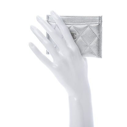 Chanel Metallic Lambskin Quilted Card Holder Silver 2 of 9