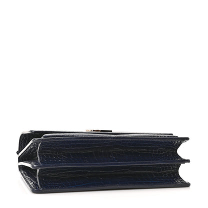 Saint Laurent Calfskin Crocodile Embossed Medium Monogram Sunset Navy 3 of 9