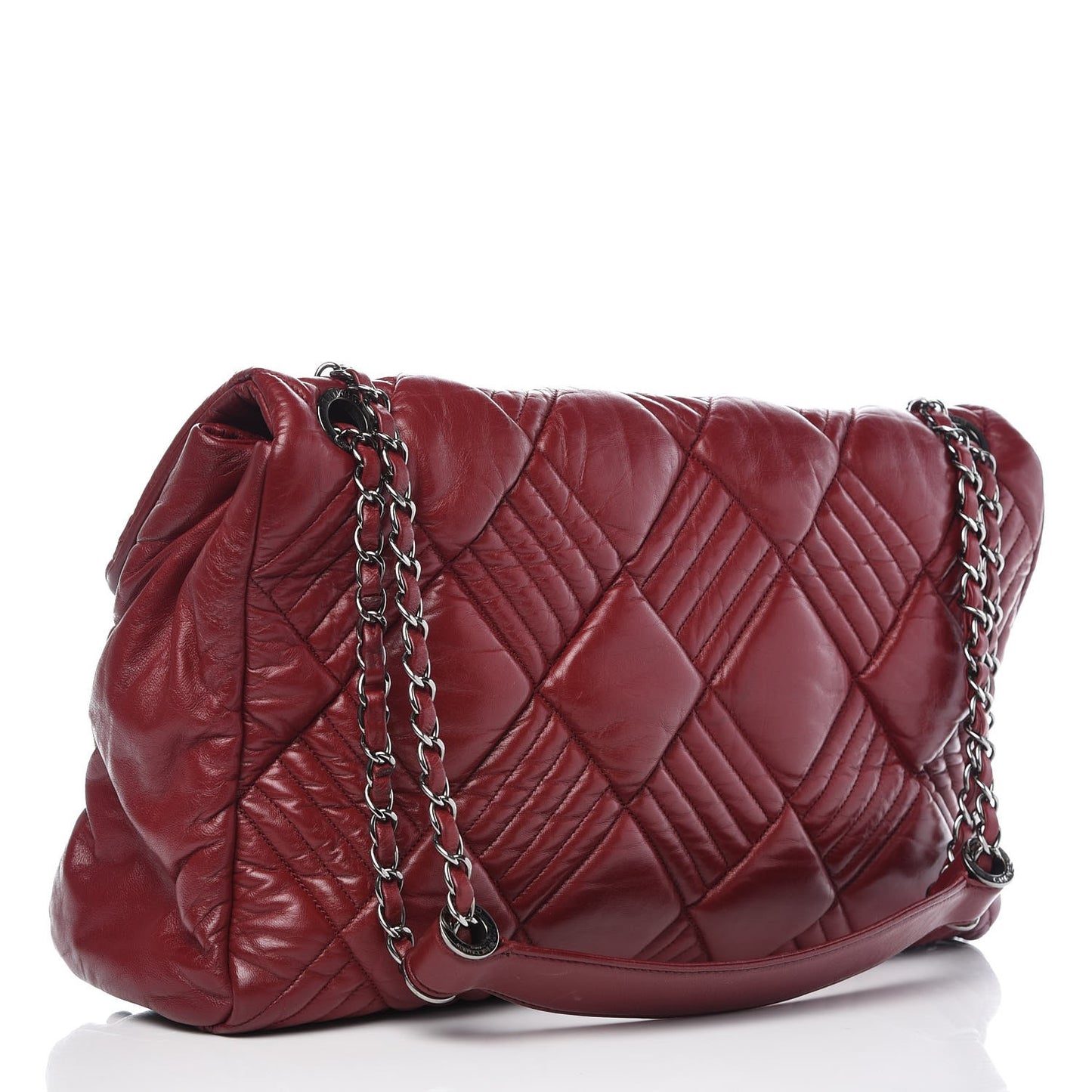 Calfskin Diagonal Quilted Flap Red
