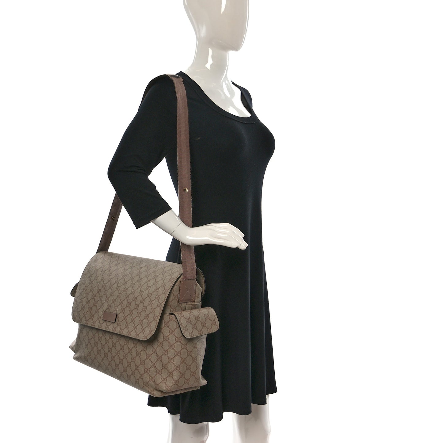 GG Supreme Monogram Messenger Diaper Bag Beige