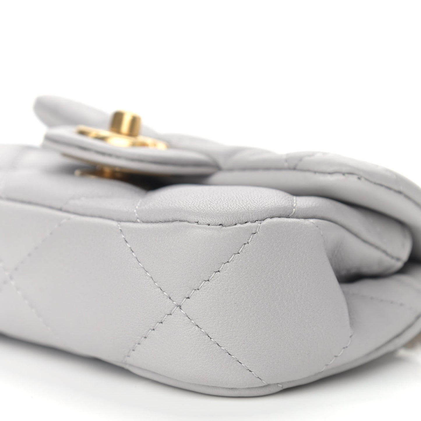 Calfskin Quilted Lady Handle Flap Card Holder With Chain Grey
