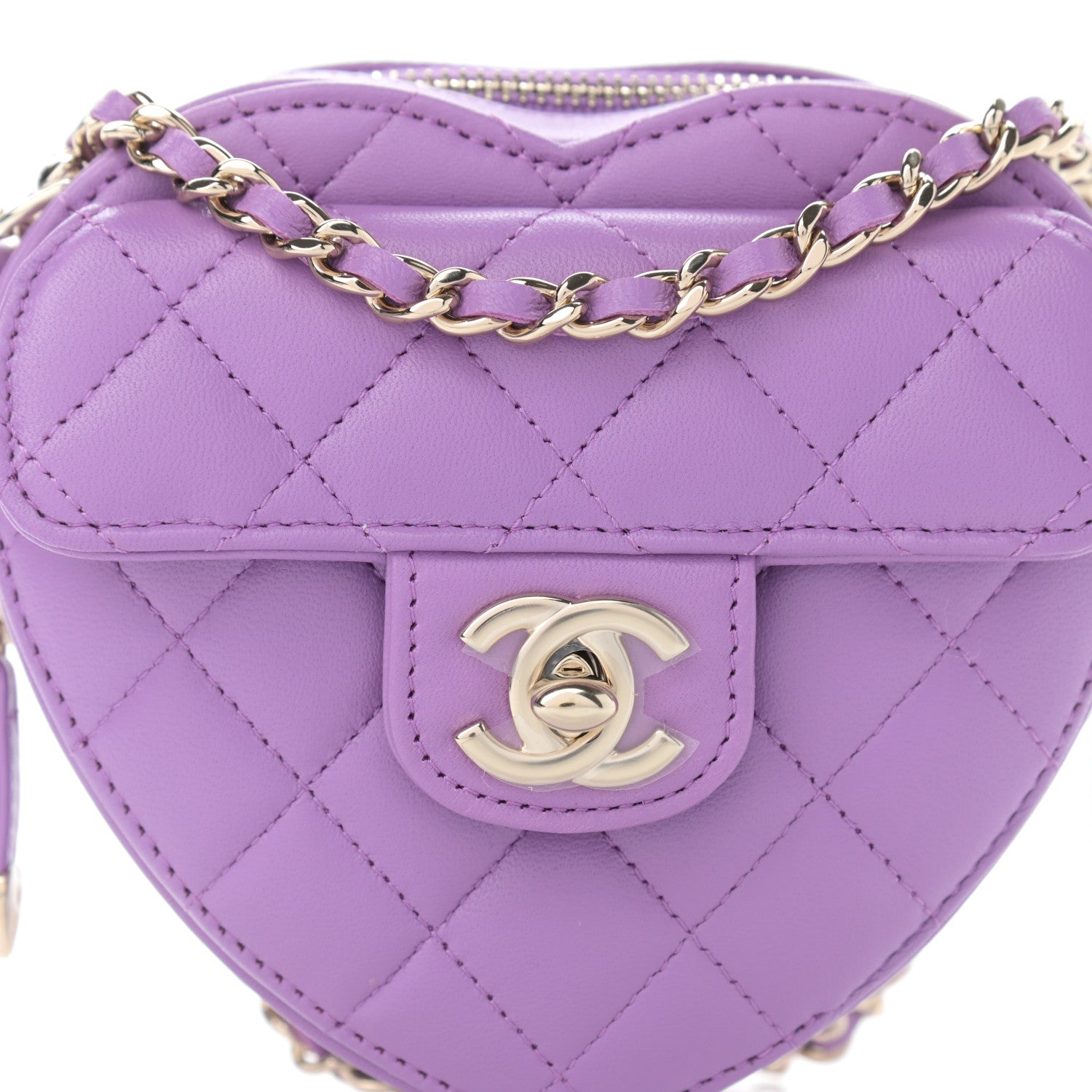 Chanel Lambskin Quilted CC In Love Heart Clutch With Chain Purple 8 of 11