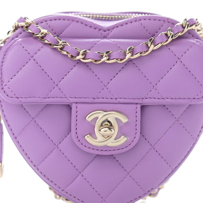 Chanel Lambskin Quilted CC In Love Heart Clutch With Chain Purple 8 of 11