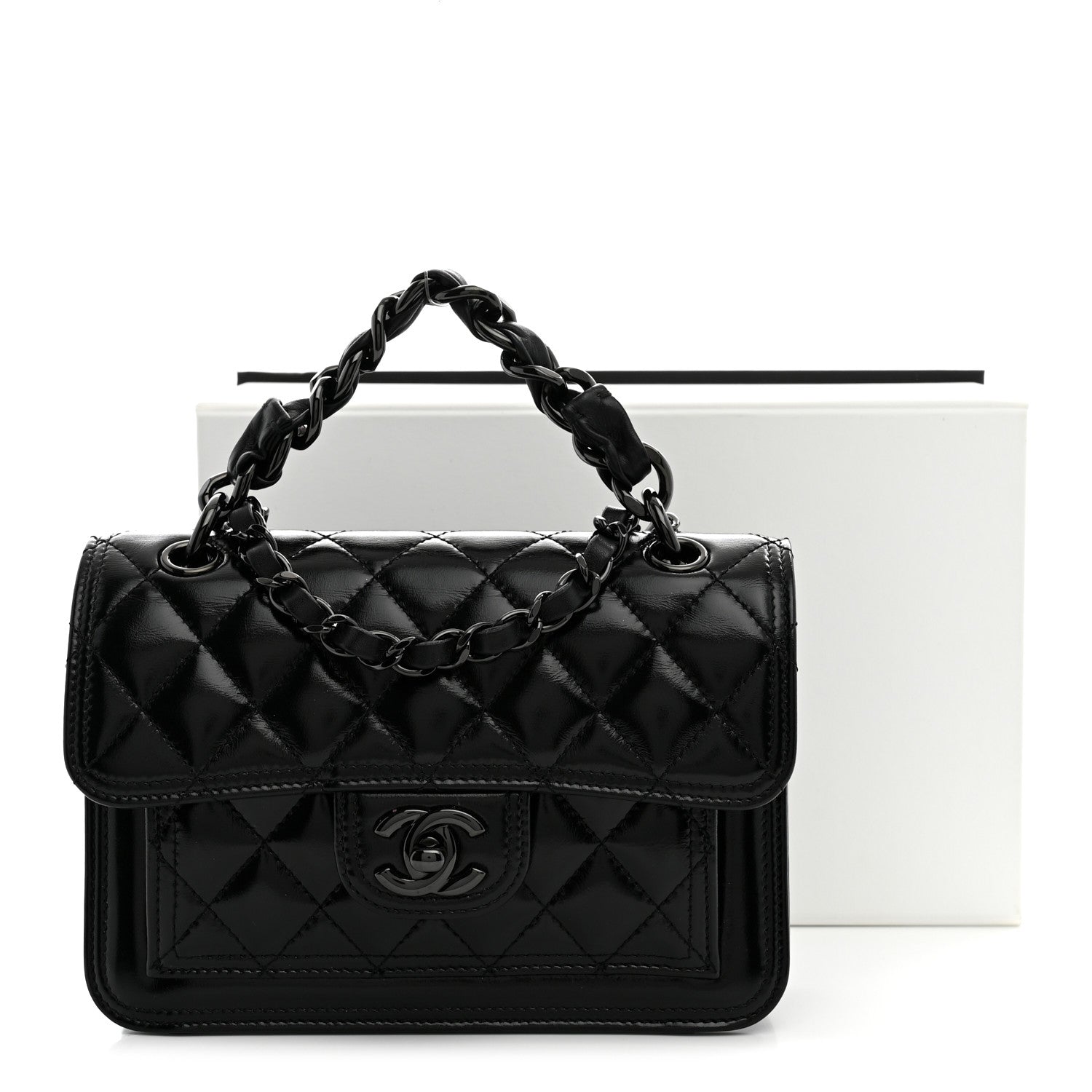 Chanel Shiny Crumpled Calfskin Quilted Double You Mini Flap So Black 11 of 11