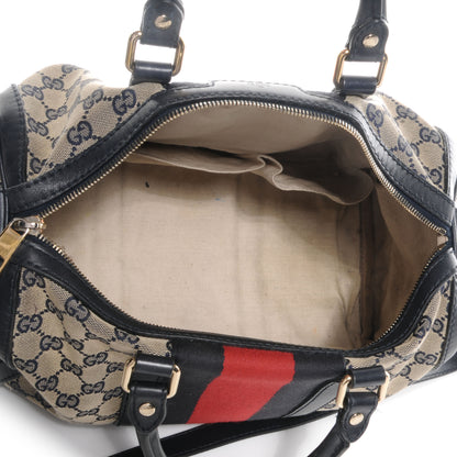 Gucci Monogram Selleria Calfskin Vintage Web Medium Boston Beige Blue 5 of 8