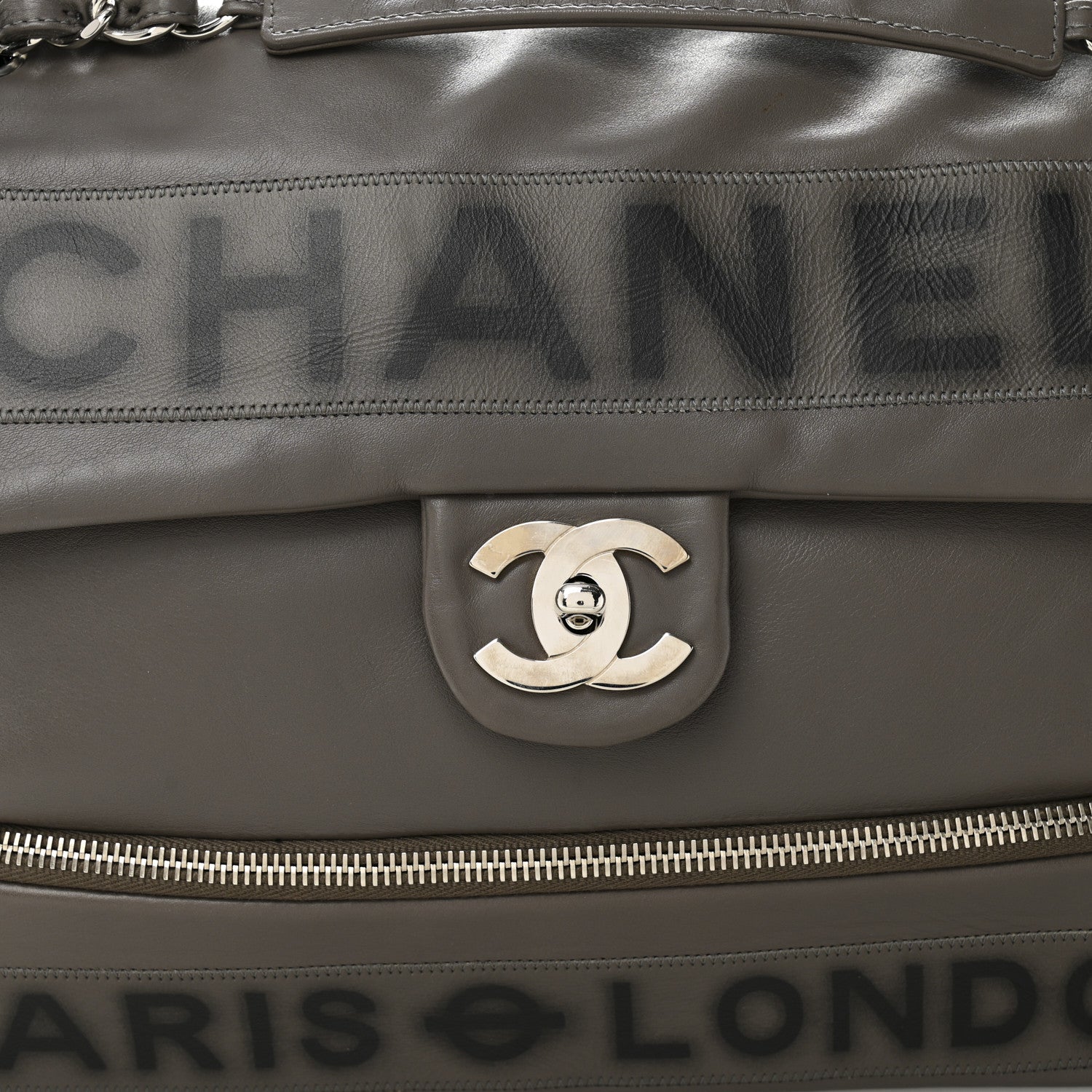 Chanel Calfskin Large Expandable Paris London Flap Bag Grey