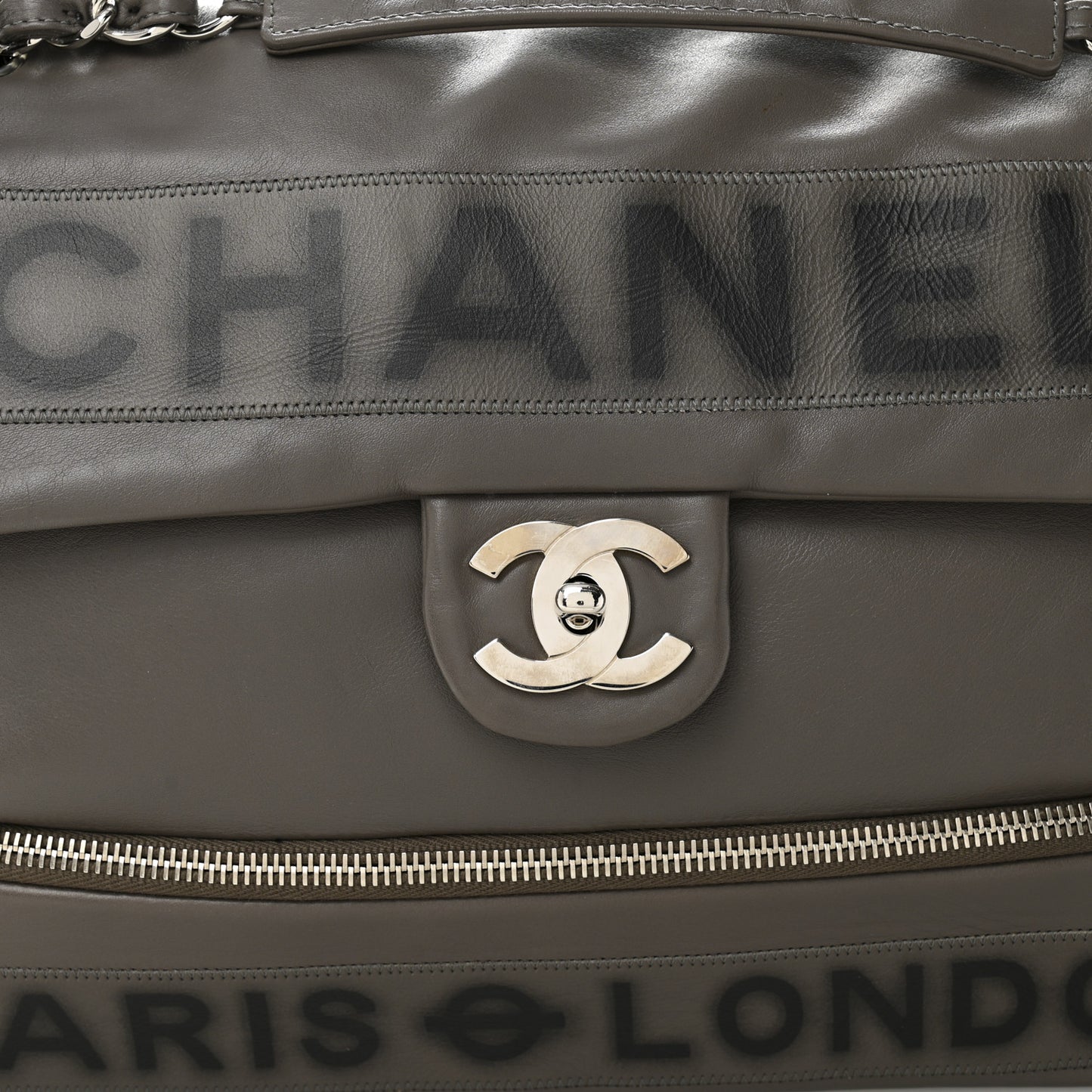 Calfskin Large Expandable Paris London Flap Bag Grey