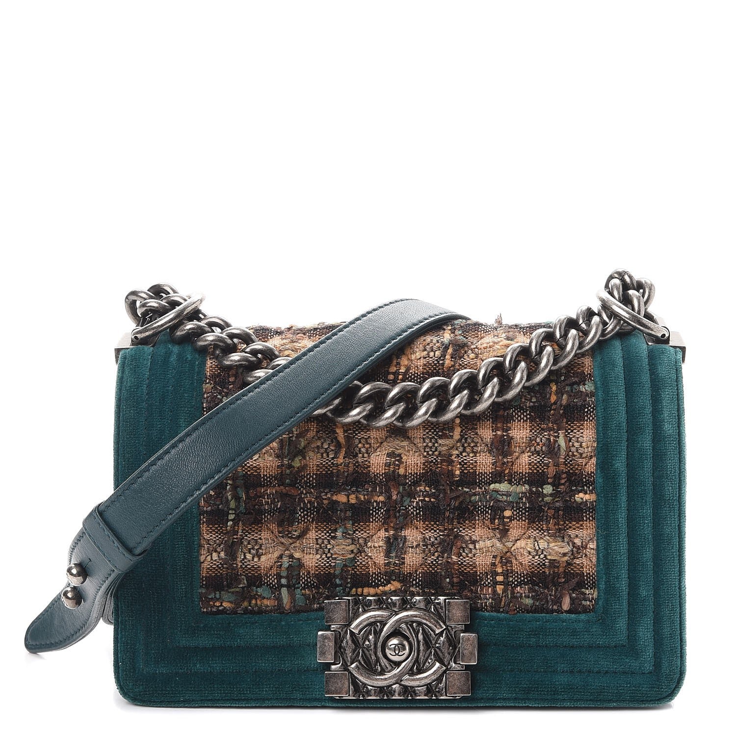 Chanel Velvet Plaid Tartan Small Boy Flap Teal 1 of 9