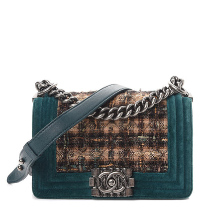 Chanel Velvet Plaid Tartan Small Boy Flap Teal 1 of 9