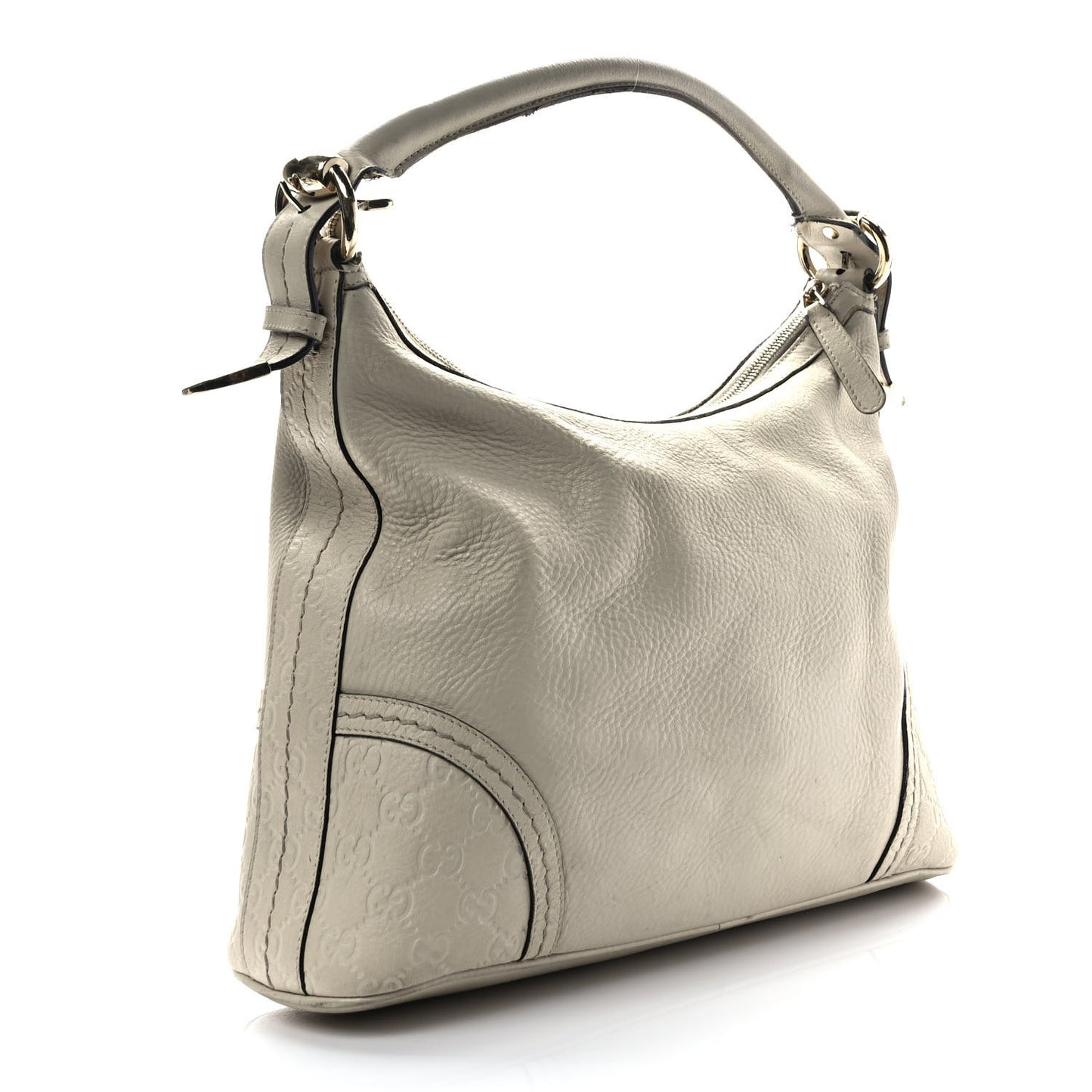 Pebbled Calfskin Guccissima Trim Medium Signoria Hobo Off White