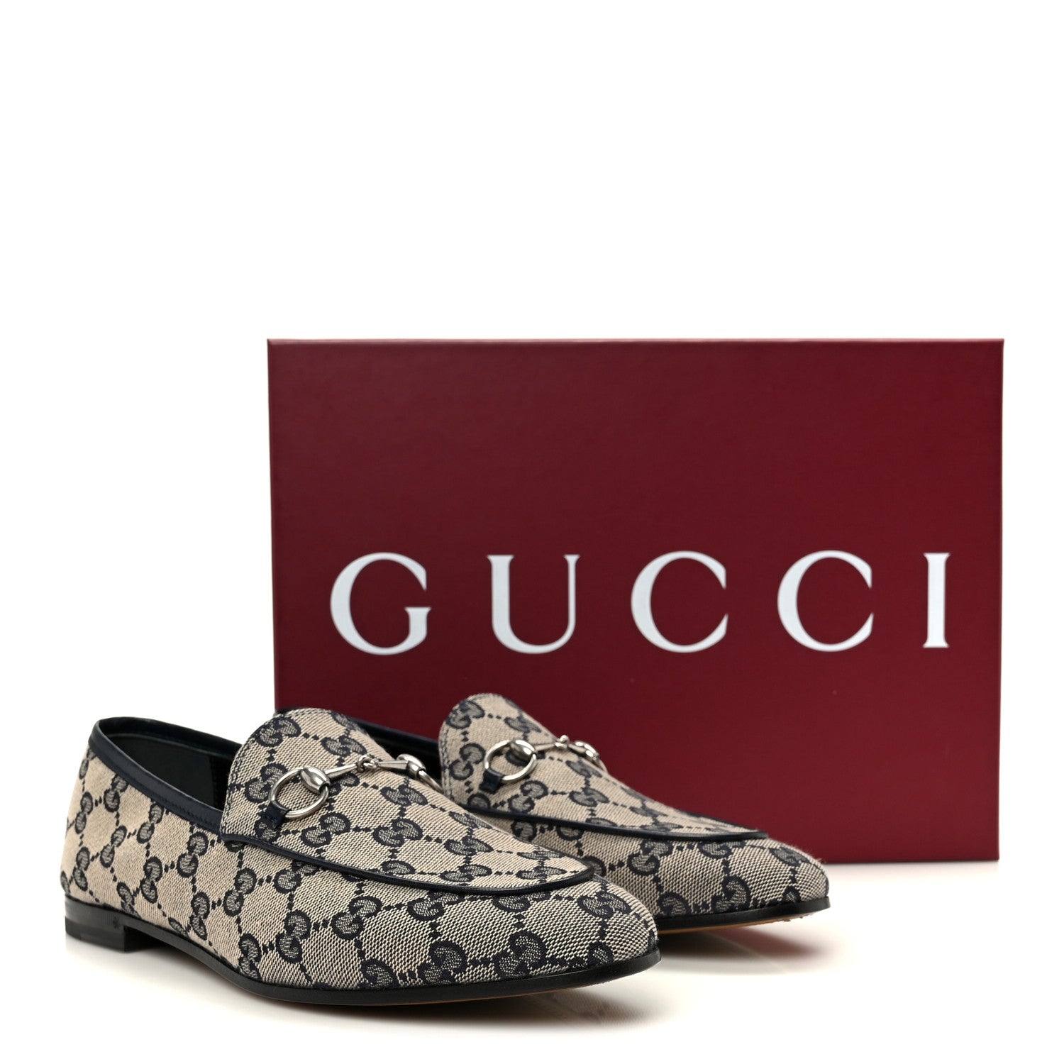 Gucci Monogram Malaga Kid Horsebit Womens Jordaan Loafers 38.5 Beige Blue 10 of 10