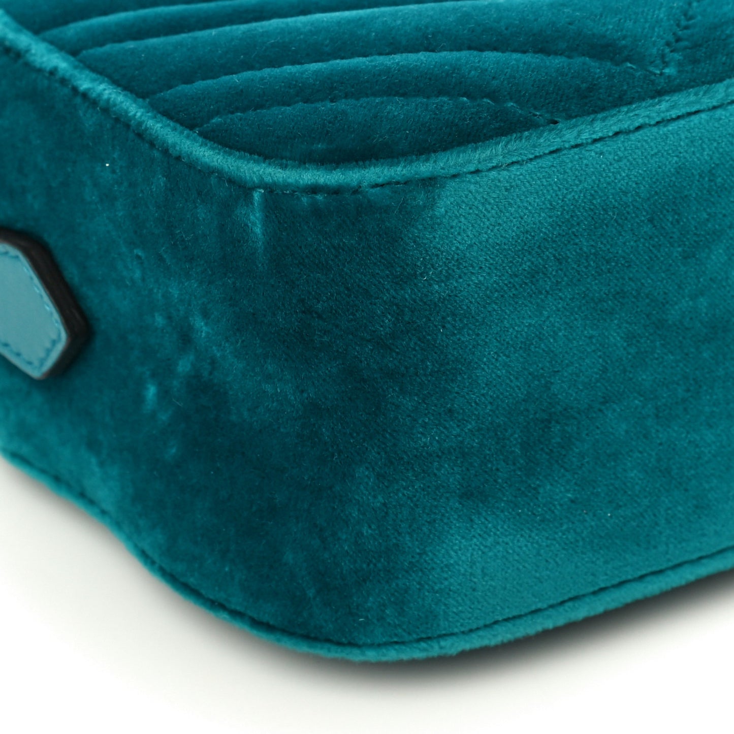 Velvet Matelasse Small GG Marmont Chain Shoulder Bag Pavone Cyan