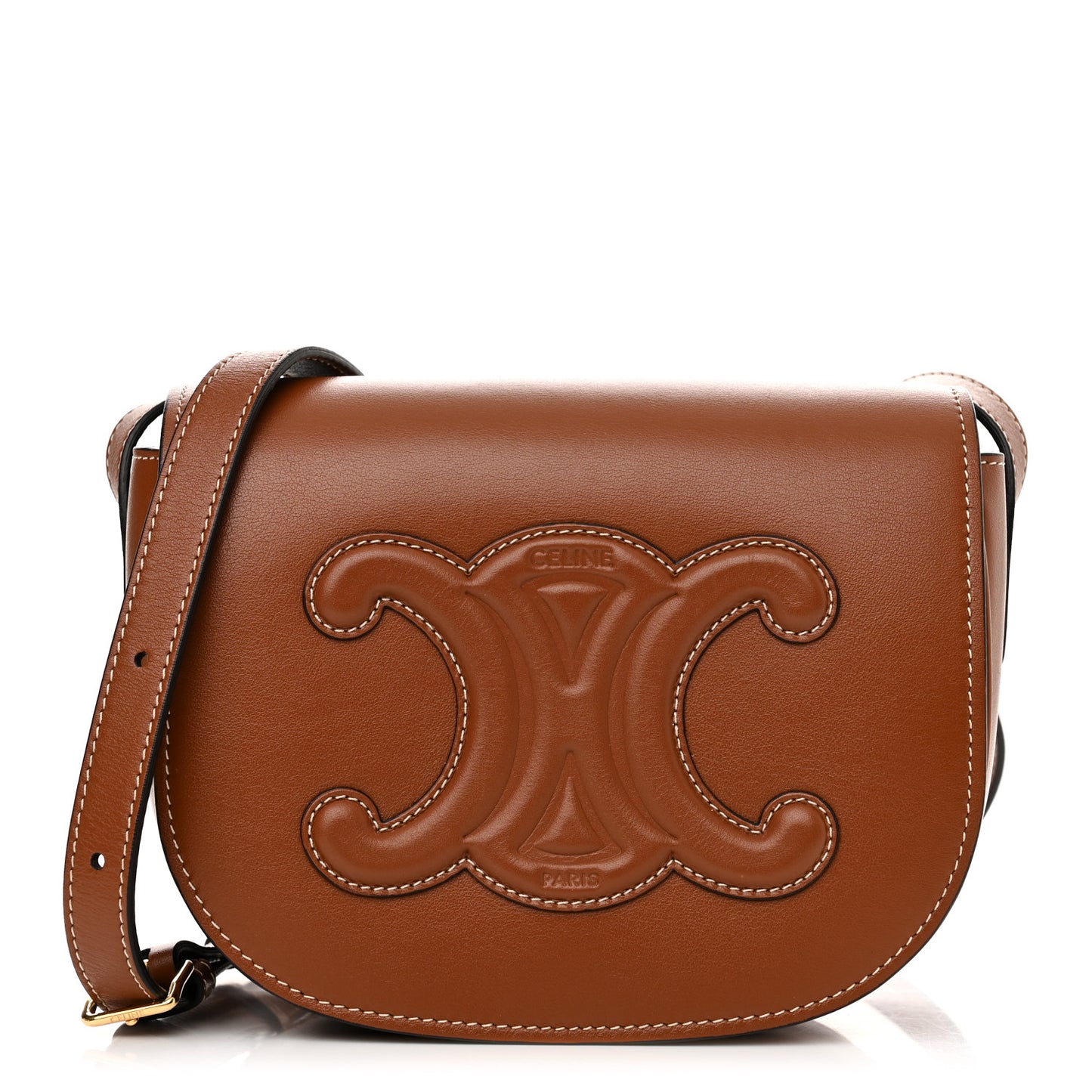 Smooth Calfskin Cuir Triomphe Folco Crossbody Bag Tan